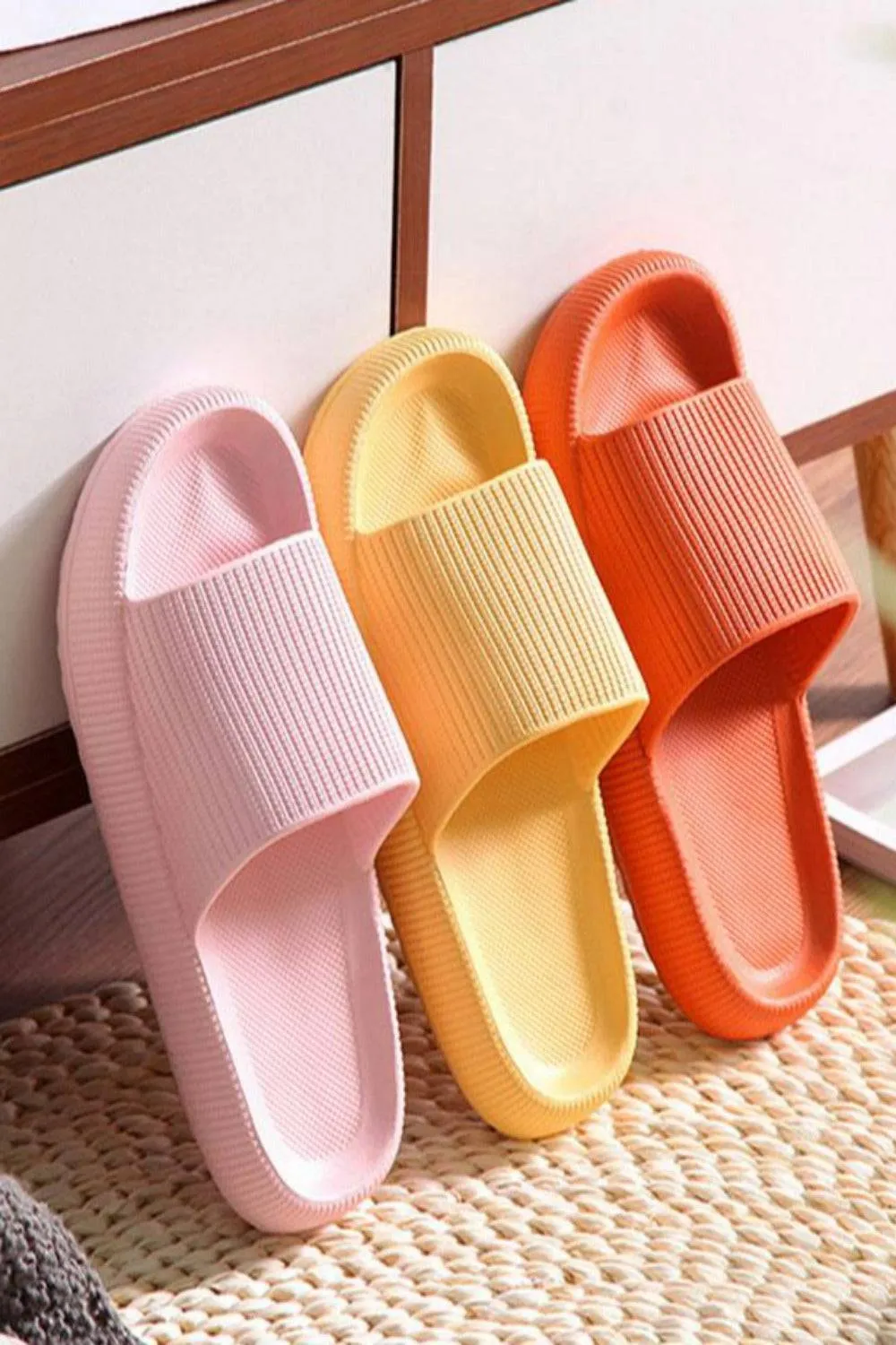 Thick Platform Comfy Yellow Rubber Slide Sandals