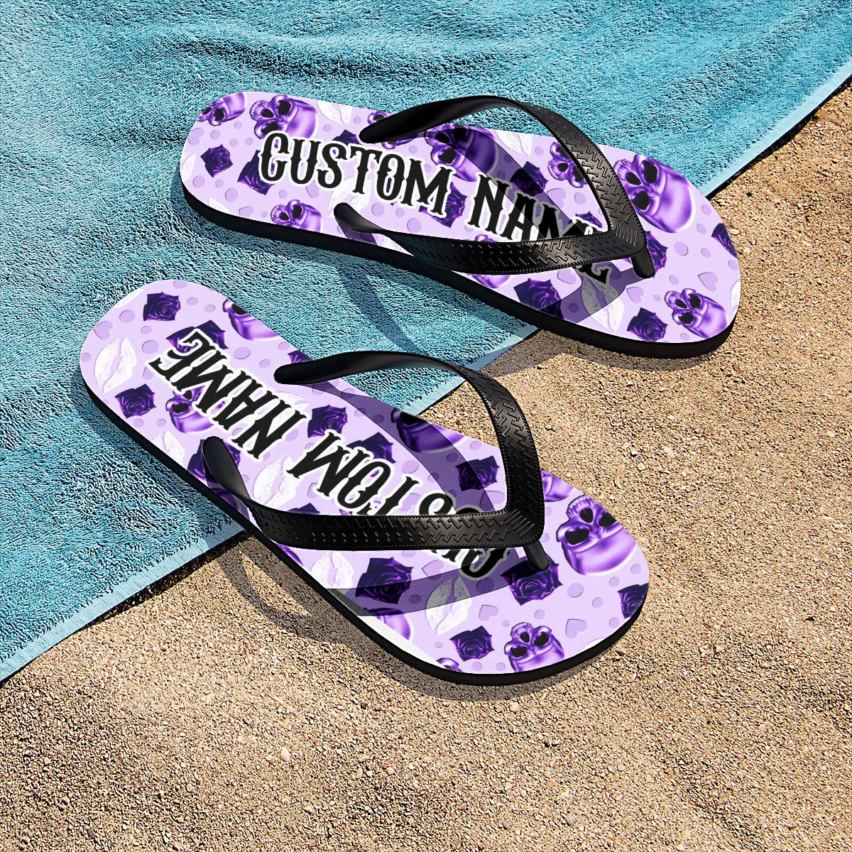 Violet Skull Lips Flip Flops for Women Beach