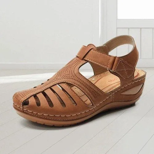 Women Summer Hollow Out Closed Toe Velcro Wedge Sandals