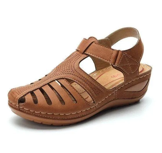 Women Summer Hollow Out Closed Toe Velcro Wedge Sandals