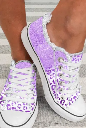 Women's Purple Ombre Leopard Low Top Sneaker Canvas Slip on Shoes