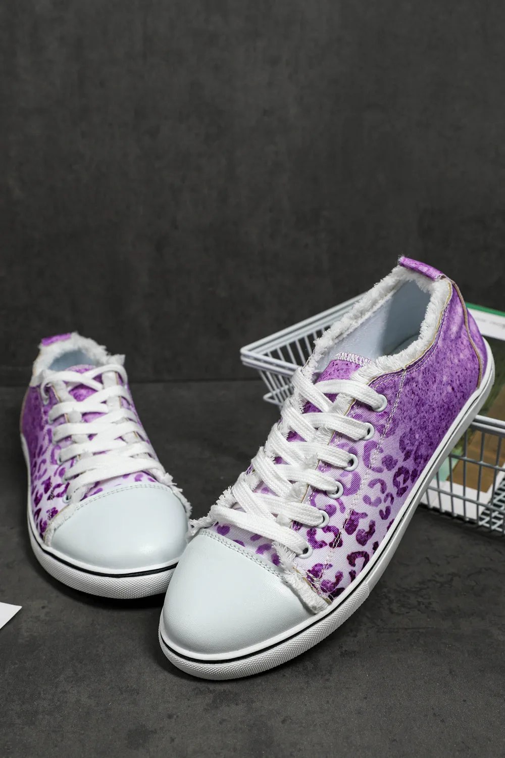 Women's Purple Ombre Leopard Low Top Sneaker Canvas Slip on Shoes