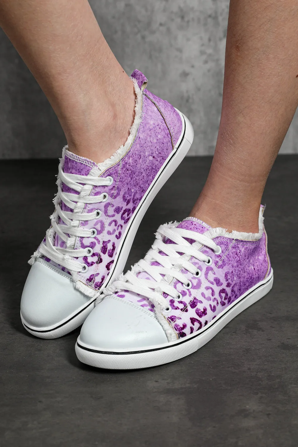 Women's Purple Ombre Leopard Low Top Sneaker Canvas Slip on Shoes