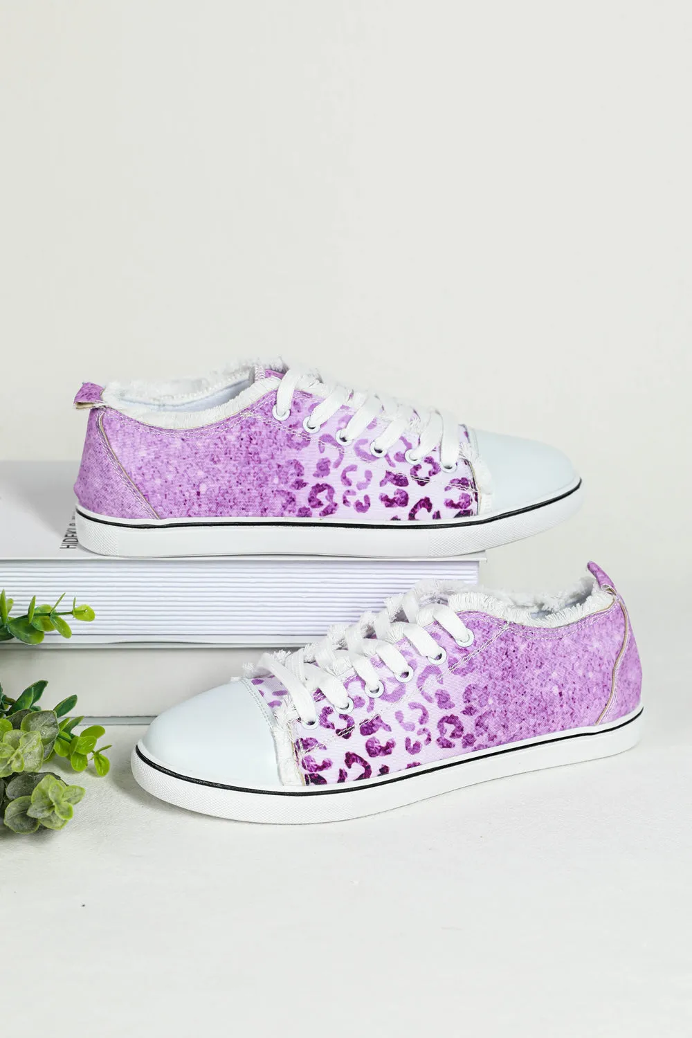 Women's Purple Ombre Leopard Low Top Sneaker Canvas Slip on Shoes