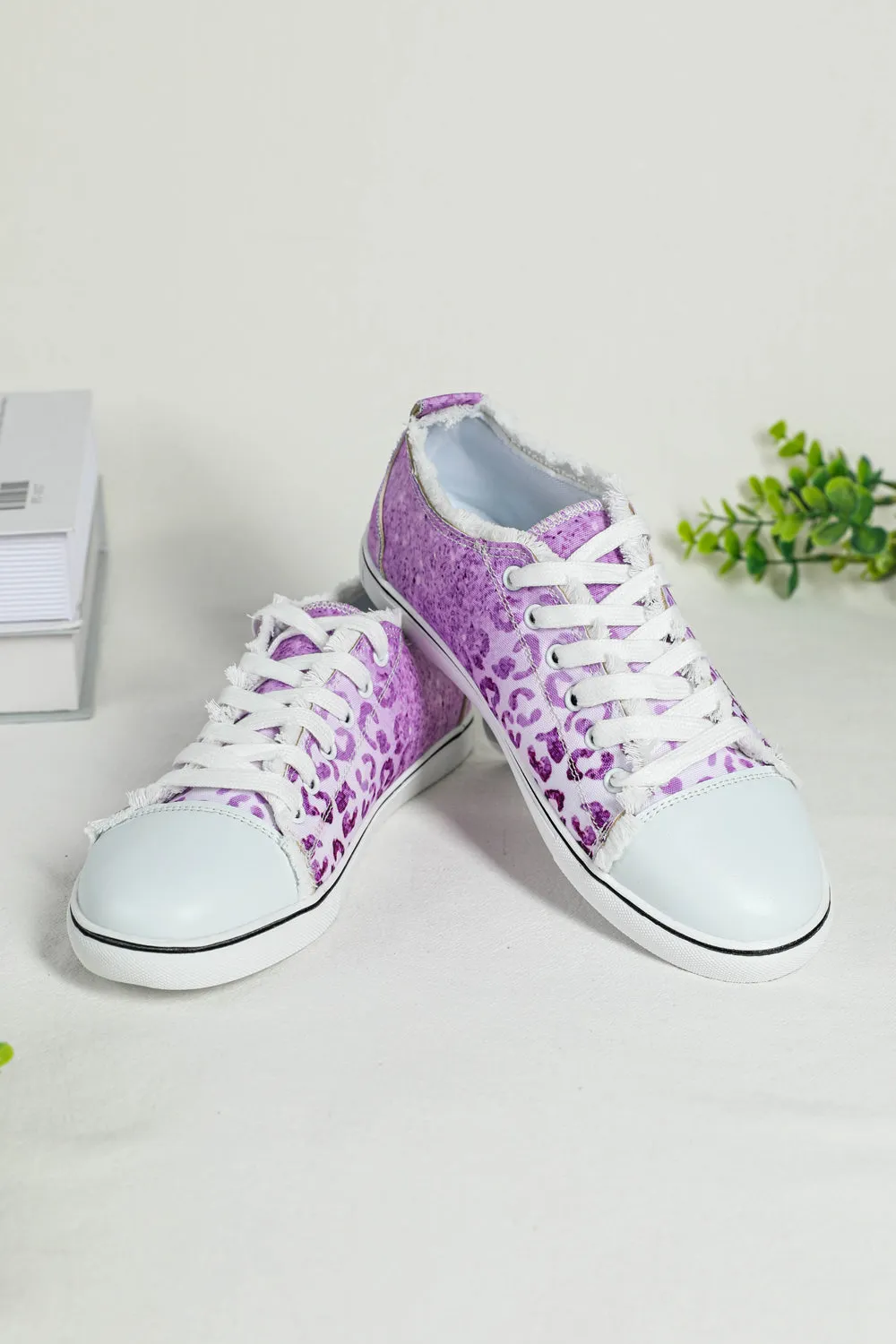 Women's Purple Ombre Leopard Low Top Sneaker Canvas Slip on Shoes