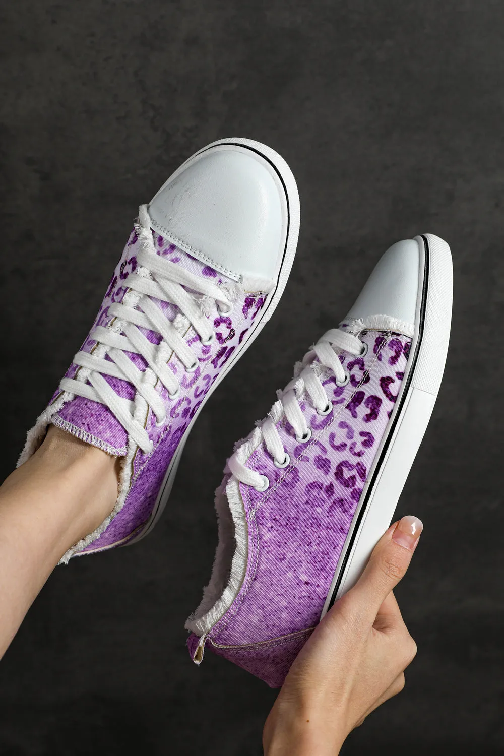 Women's Purple Ombre Leopard Low Top Sneaker Canvas Slip on Shoes