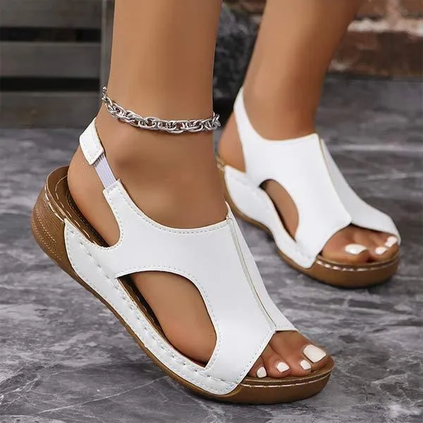 Women's Stitched Velcro Strap Platform Sandals with Wedge Heel 80672117C