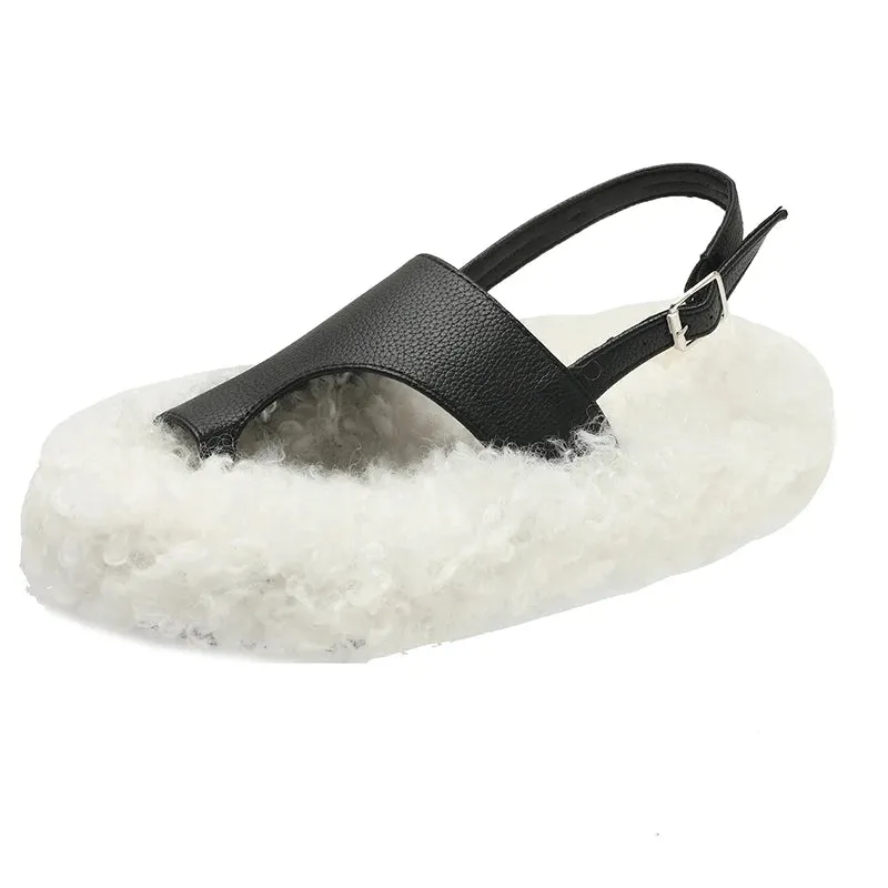 Women's Winter Lamb Wool Plush Roman Sandals - Flip-Flops